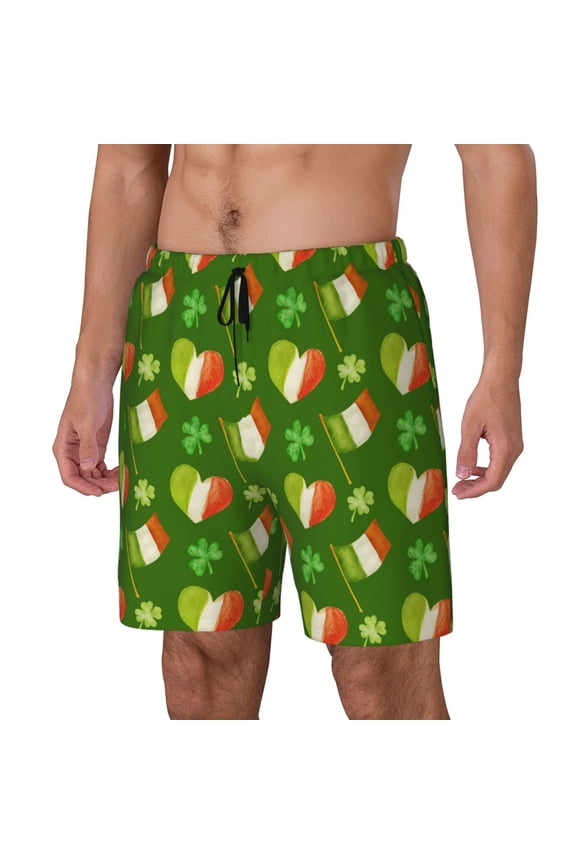 Happy St. Patrick's Day Print Men Swim Trunks with Compression Liner ,Board Shorts,Men's Swim Shorts with Drawstring and Elastic Waistband-Medium