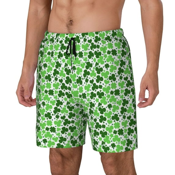 Naloa Happy St. Patrick's Day Print Men Swim Trunks with Compression Liner ,Board Shorts,Men's Swim Shorts with Drawstring and Elastic Waistband-X-Large