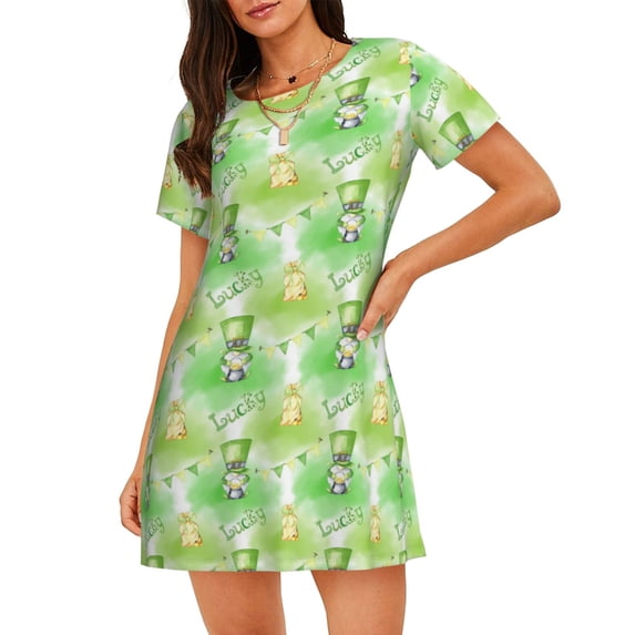 Naloa Happy St. Patrick's Day Print Women Nightgowns,Womens Loungewear,Short Sleeve Sleepwear,Comfy Ladies Nightdress