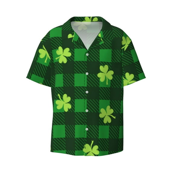 Naloa Happy St. Patrick's Day5 Men's Loose Fit Cuban Collar Short-Sleeve Shirt with Button-down and Chest Pocket for Everyday Wear Outings - Small