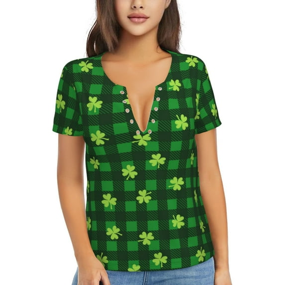 Naloa Happy St. Patrick's Day5 Print T-Shirts Short Sleeve V Neck Tees for Women Fashion Tops Trendy Lightweight Soft Casual Summer Outfits Clothes