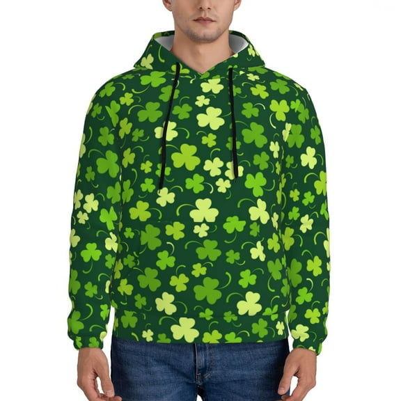 Naloa Happy St. Patrick's day Men's Casual Hooded Collar Drawstring Hoodies Pullover Sweatshirts Casual Long Sleeve Shirts-4X-Large