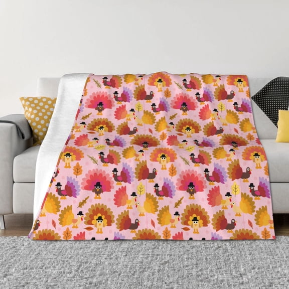 Naloa Happy Thanksgiving Turkey Flannel Fleece Throw Blanket for Bed Couch, Thick Blanket - All Seasons Suitable for Women, Men and Kids-40"x30"