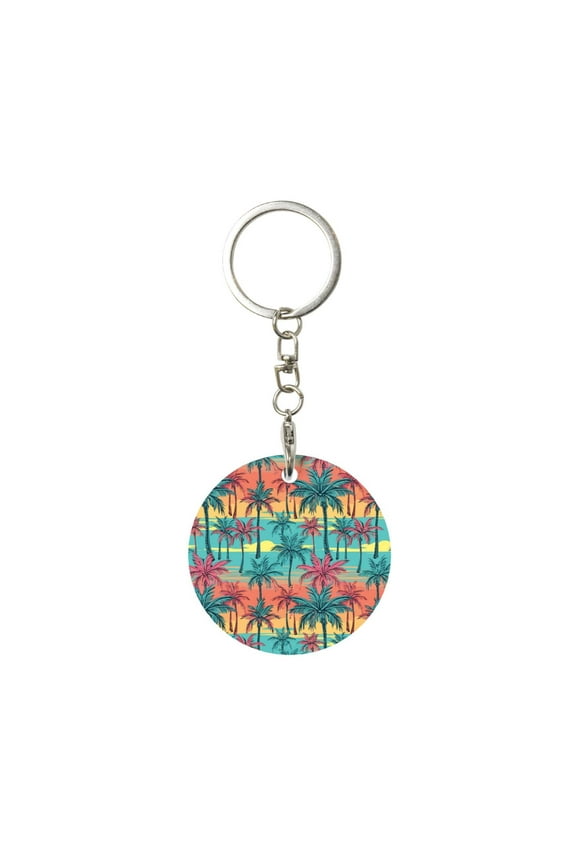Hawaii Palms Print Round Keychain Keychain Key Ring, Key Tag, Key Chain Bulk for Gift Accessories (Round)