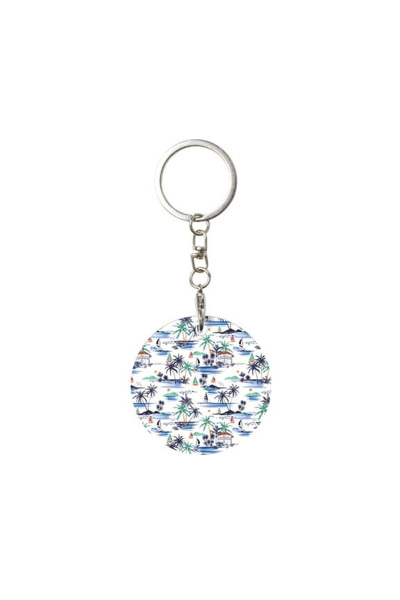 Hawaii Palms Print Round Keychain Keychain Key Ring, Key Tag, Key Chain Bulk for Gift Accessories (Round)