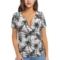 thumbnail image 1 of Naloa Hawaii Palms Print T-Shirts Short Sleeve V Neck Tees for Women Fashion Tops Trendy Lightweight Soft Casual Summer Outfits Clothes, 1 of 5