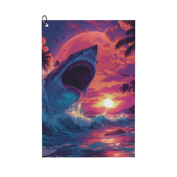 Naloa Hawaiian Island Beach Shark Golf Towel Golf Gift for Men and Women Golf Towel with Carabiner Clip to Quickly Remove Mud, Dirt and Sweat