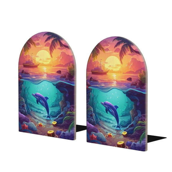 Naloa Hawaiian Island Dolphin 2 Pcs Bookend Large Capacity Office Book Ends for Home Office Library School Study Decoration