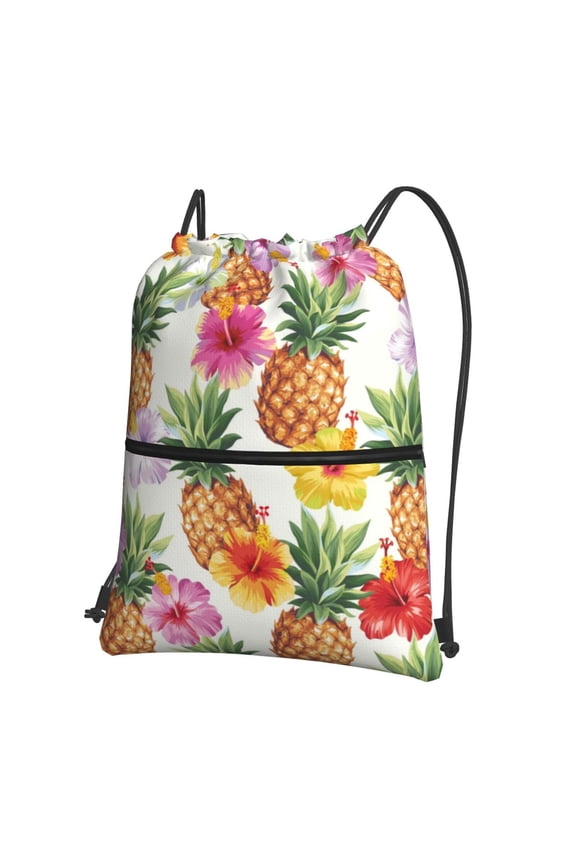 Hawaiian Pineappl Drawstring Backpack String Bag Cinch Water Resistant for Gym Shopping Sport Yoga