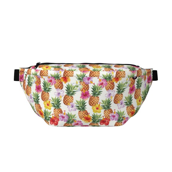 Naloa Hawaiian Pineappl Print Running Belts for Men Women,Running Fanny Pack with 2-Zipper Pockets,Waterproof Waist Pack for Travel Hiking Running Outdoor Sports