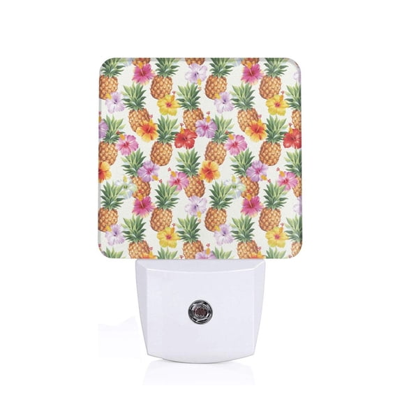 Naloa Hawaiian Pineapples And Hibiscus Flowers Night Lights Plug into Wall, Dusk to Dawn Sensor Warm White Led Night Light 0.5W, Nightlight suit for Adults, Bedroom, Bathroom, Hallway, Kitchen