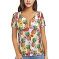 thumbnail image 1 of Naloa Hawaiian Pineapples And Hibiscus Flowers Print T-Shirts Short Sleeve V Neck Tees for Women Fashion Tops Trendy Lightweight Soft Casual Summer Outfits Clothes, 1 of 5