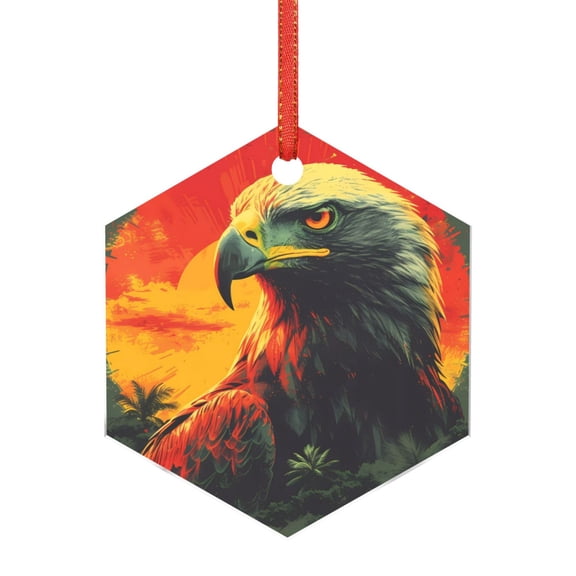Naloa Hawaiian Style Bald Eagle Acrylic Santa Tree Decorations Christmas Hanging Pendant for Christmas Winter New Year Party Hanging Decorations-Hexagon