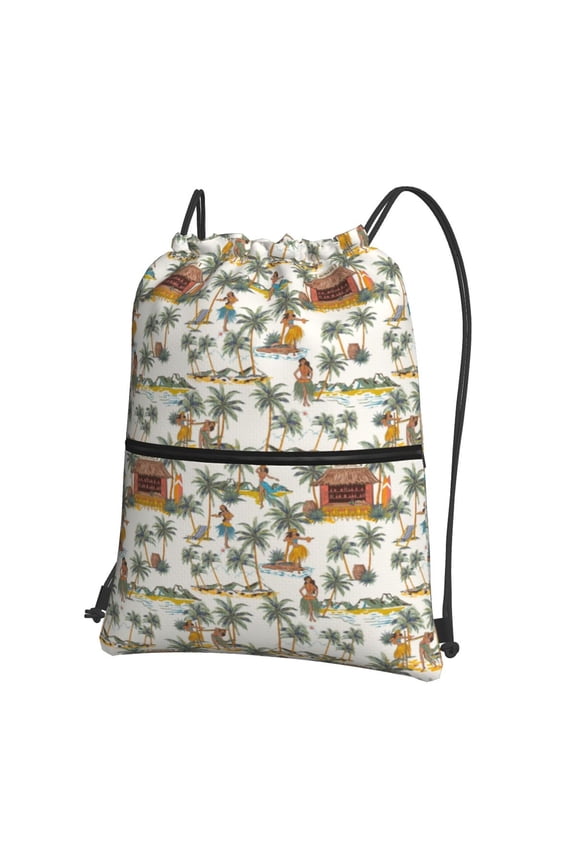 Hawaiian Style Drawstring Backpack String Bag Cinch Water Resistant for Gym Shopping Sport Yoga