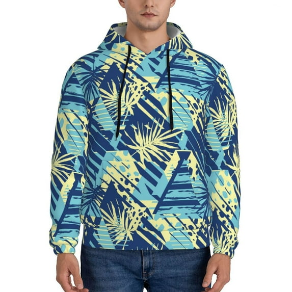 Naloa Hawaiian Style Men's Casual Hooded Collar Drawstring Hoodies Pullover Sweatshirts Casual Long Sleeve Shirts-X-Large