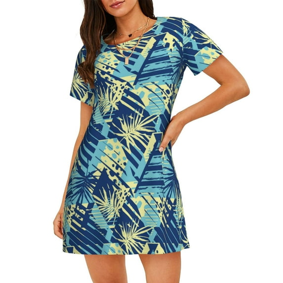 Naloa Hawaiian Style Print Women Nightgowns,Womens Loungewear,Short Sleeve Sleepwear,Comfy Ladies Nightdress
