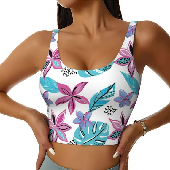 Naloa Hawaiian Style Sports Bras for Women, High Support Bra with Removable Pads, Comfortable - Small