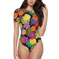 thumbnail image 1 of Naloa Hawaiian Style Women's Short-Sleeved Onesie, One-Piece Swimsuit for Parties, dates, clubs - Small, 1 of 9