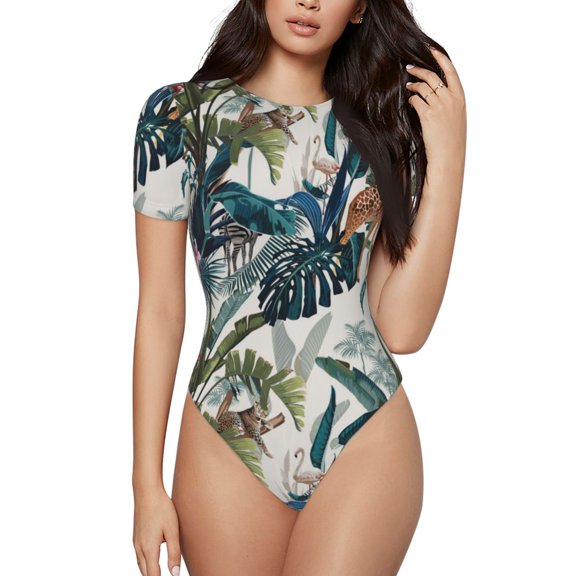 Naloa Hawaiian Style Women's Short-Sleeved Onesie, One-Piece Swimsuit for Parties, dates, clubs - XX-Large