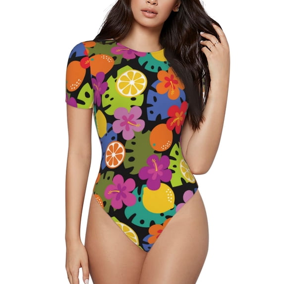 Naloa Hawaiian Style Women's Short-Sleeved Onesie, One-Piece Swimsuit for Parties, dates, clubs - XX-Large