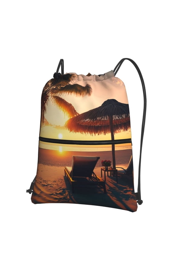 Hawaiian Sunset Beach Drawstring Backpack String Bag Cinch Water Resistant for Gym Shopping Sport Yoga