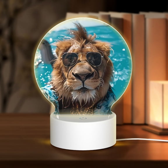 Naloa Hawaiian Swimming Lion Acrylic LED Night Light Custom LED Lights Personalized Nightlight Customized Gifts for Family Couples Friends