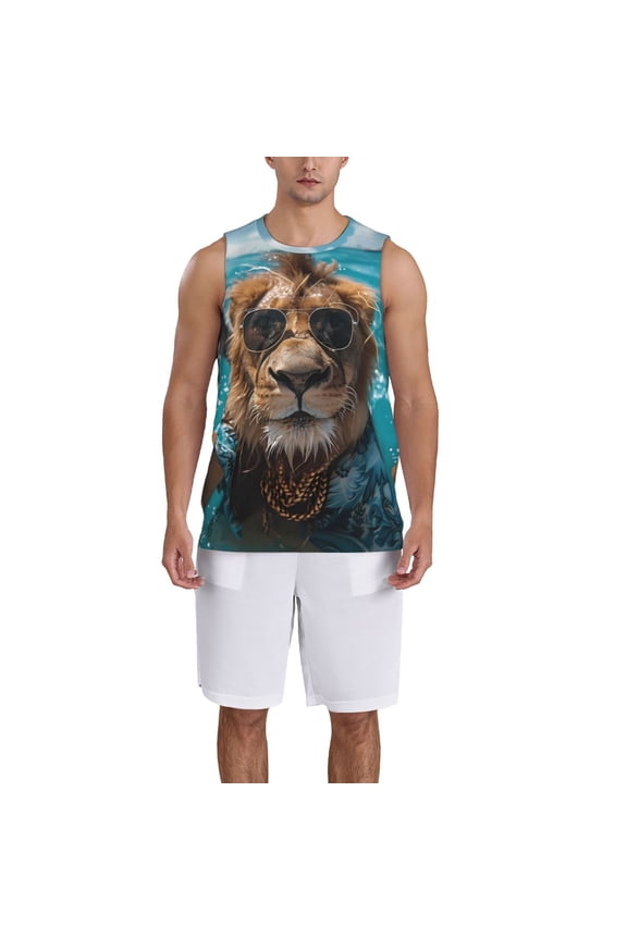 Hawaiian Swimming Lion Basketball Jersey Reversible Men's Mesh Athletic Sports Shirts Training Practice S-4XLLarge
