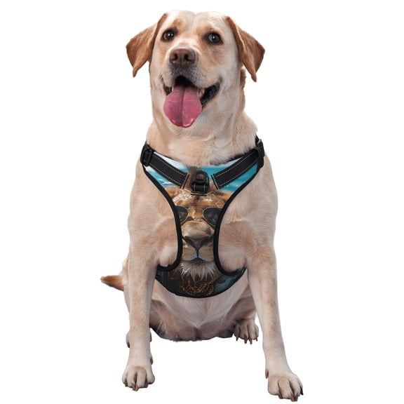 Naloa Hawaiian Swimming Lion Pet Harness Vest with Traction Rope, Adjustable No-Choke Dog Vest for Outdoor, Walking -