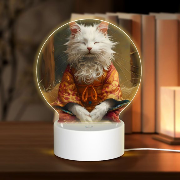 Naloa Haystack Meditating Cat Acrylic LED Night Light Custom LED Lights Personalized Nightlight Customized Gifts for Family Couples Friends