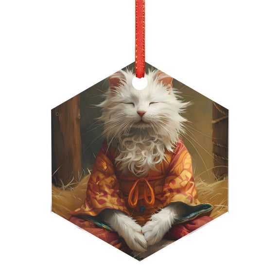 Naloa Haystack Meditating Cat Acrylic Santa Tree Decorations Christmas Hanging Pendant for Christmas Winter New Year Party Hanging Decorations-Hexagon