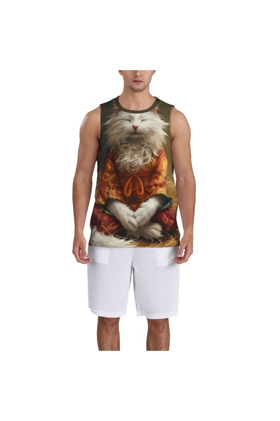 Haystack Meditating Cat Basketball Jersey Reversible Men's Mesh Athletic Sports Shirts Training Practice S-4XLLarge