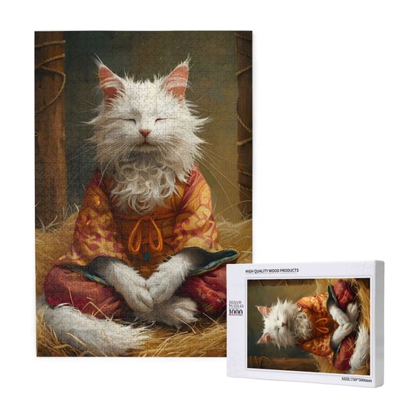 Naloa Haystack Meditating Cat Custom Puzzles Personalized Puzzle 1000 Pieces from Photo Custom Jigsaw Puzzle for Wedding, Graduation, (29.519.7in, Vertical)