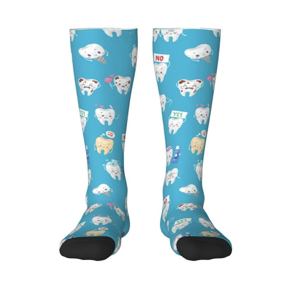 Naloa Healthy And Ill White Teeth Thigh High Socks Extra Long Stretchy Sock Women Over Knee High Opaque Stocking Daily Wear