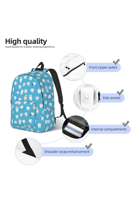 Healthy And Ill White Teeth Print Durable Canvas College Rucksack,Laptop Excursion Backpack,Travel Notebook School Backpack,Bookbag For Men Women