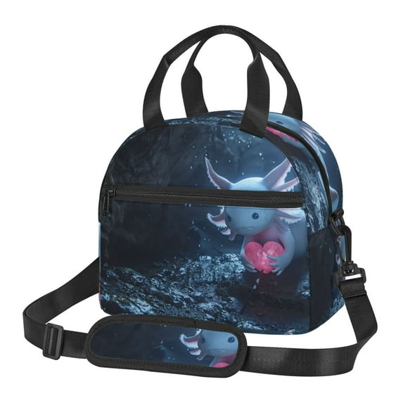 Naloa Heart Axolotl Print Lunch Bag for Women & Men Insulated Lunch Box or Cooler Lunch Tote Bags for Work, Travel, Outdoor