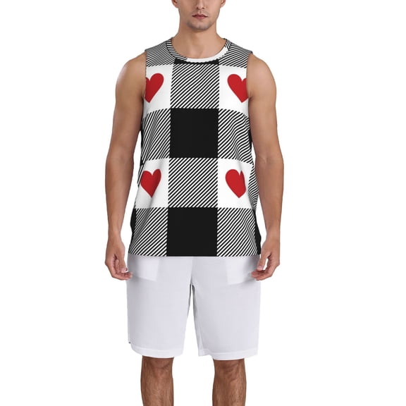 Naloa Heart Black Buffalo Plaid Gingham Basketball Jersey Reversible Men's Mesh Athletic Sports Shirts Training Practice S-4XLSmall