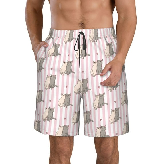 Naloa Heart Cat Men's Beach Shorts, Surfing shorts, Swim trunks, Quick Dry Swim Trunks for Surfing Beach Fun - XX-Large