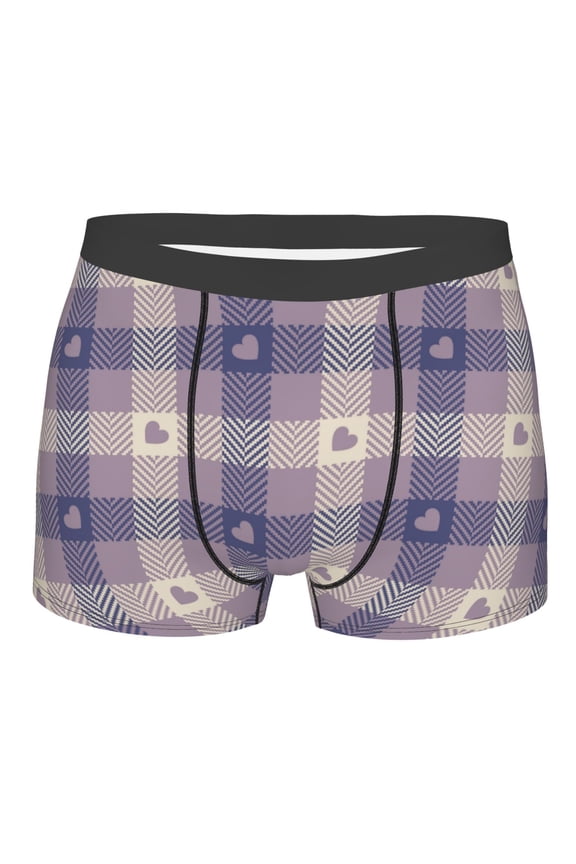 Heart Check Plaid Print Mens Underwear - Boxers for Men, Classic Briefs for Men