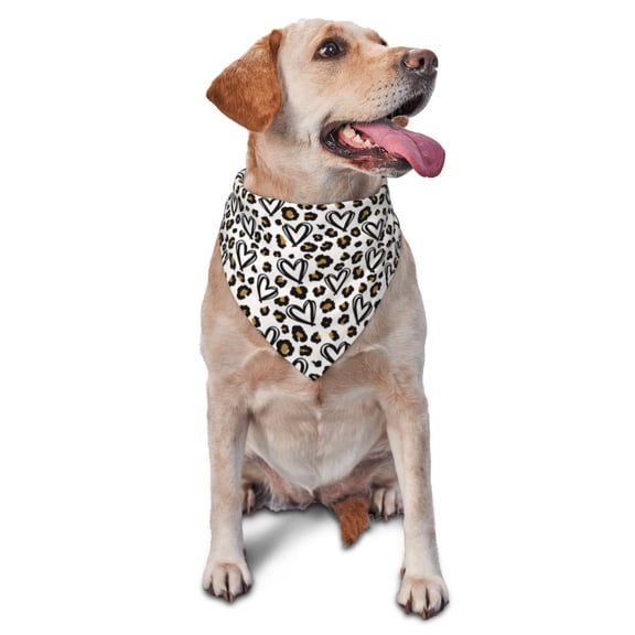 Naloa Heart Leopard Dog Bandanas 1PC Washable Triangle Dog Scarfs Premium Durable Fabric, for Small Medium Large Dogs and Cats