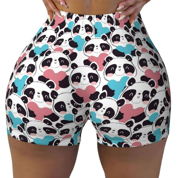Naloa Heart Panda Biker Shorts for Women Seamless Scrunch Short Women’s Yoga Shorts for Gym Running Sport Shorts - Medium