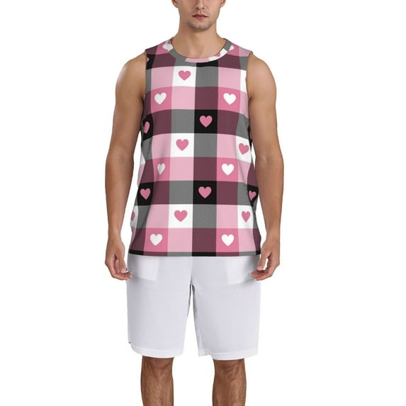 Naloa Heart Plaid Basketball Jersey Reversible Men's Mesh Athletic Sports Shirts Training Practice S-4XL4X-Large