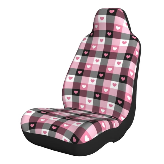 Naloa Heart Plaid Car Seat Covers 2PCs Front Car Seat Covers Universal fit for Most Cars SUVs and Trucks - 1