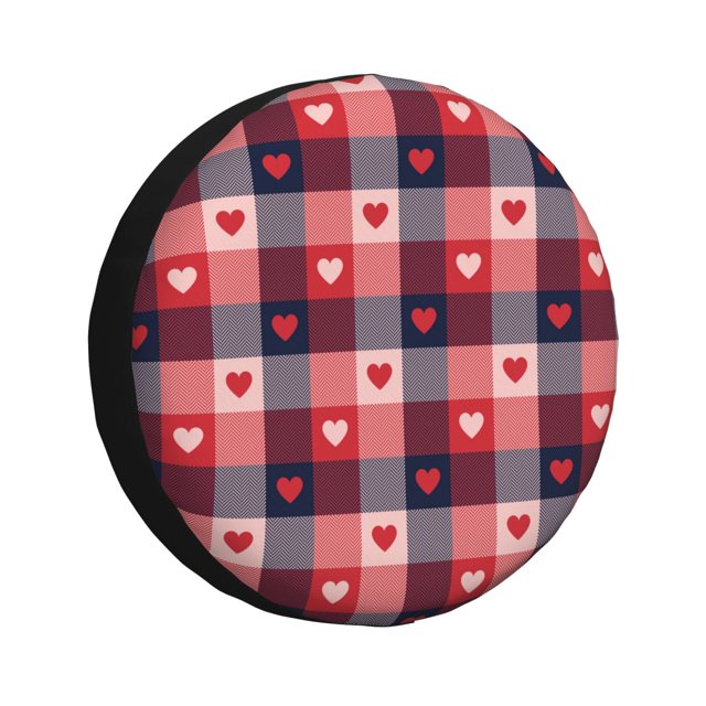 Naloa Heart Plaid PVC Leather Spare Tire Wheel Cover for Car Truck SUV