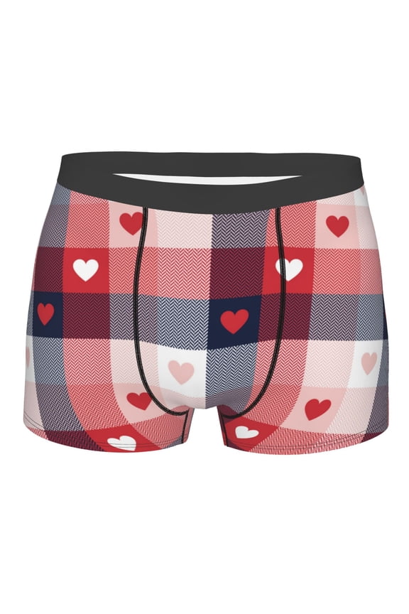 Heart Plaid Print Mens Underwear - Boxers for Men, Classic Briefs for Men