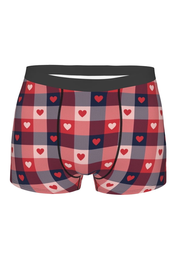 Heart Plaid Print Mens Underwear - Boxers for Men, Classic Briefs for Men