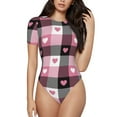 thumbnail image 1 of Naloa Heart Plaid Women's Short-Sleeved Onesie, One-Piece Swimsuit for Parties, dates, clubs - X-Large, 1 of 9