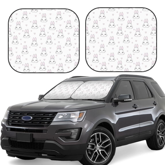 Naloa Heart Rabbit Print 2-Piece Windshield Sunshade,Foldable Car Front Window Sun Shades,for Most Sedans SUV Truck-Large