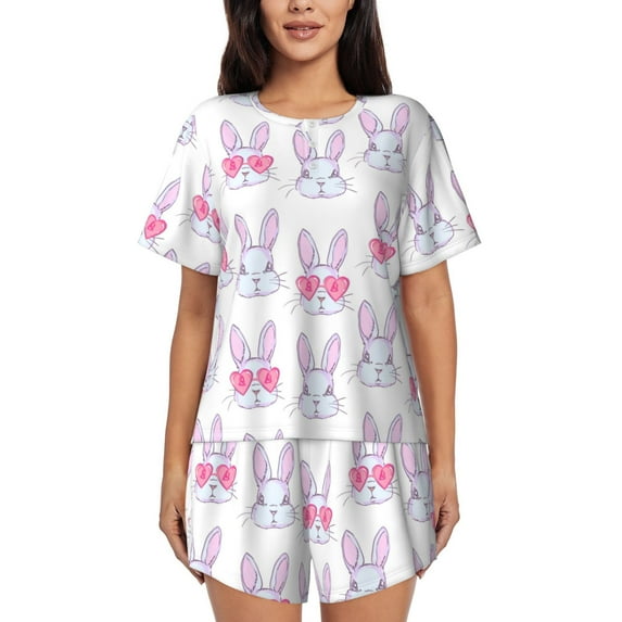 Naloa Heart Rabbit Women's Short-Sleeved Pajama Set, Loungewear, Summer pajamas, Breathable Cozy - XX-Large