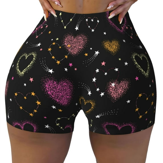 Naloa Heart and Stars Biker Shorts for Women Seamless Scrunch Short Women’s Yoga Shorts for Gym Running Sport Shorts - Small