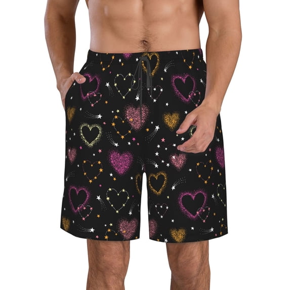 Naloa Heart and Stars Men's Beach Shorts, Surfing shorts, Swim trunks, Quick Dry Swim Trunks for Surfing Beach Fun - Large
